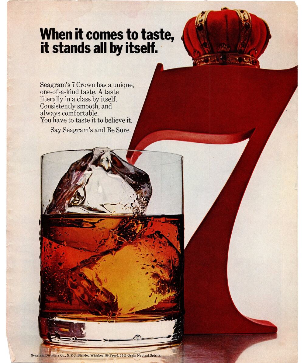 Seagram 7 Crown Whiskey / Maryland 100s Cigarettes Advertisement 1970 Vintage